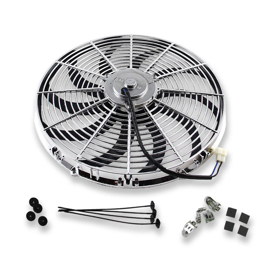Хромированный 16-дюймовый электрический радиатор реверсивный вентилятор охлаждения изогнутая лопасть 3000 куб. футов/мин 12 В - Изображение 2 из 4