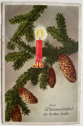AK Weihnachten um 1930 Kerze Tannenzweig  - Bild 1 von 2