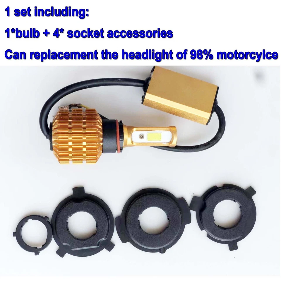 H4 HS1 9003 P43T BA20D P15D Motorcycle LED Headlight Bulbs Kit Hi/Lo Beam 12-80V — 第 3/4 张图片