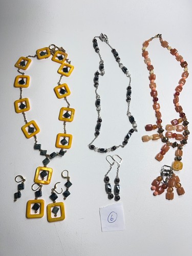 3 set of Multicolor Handmade Art Glass Bead Faux  Necklace & Dangle Earrings NEW - Picture 1 of 7