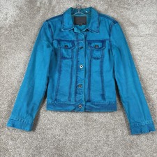 Vintage 90s Guess Denim Trucker Jacket Womens Small Teal Blue Green Made in USA
