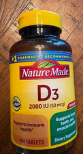 Nature Made Vitamin D3 2000 IU 400 Count Tablets for Bone Immune Health Exp 2/27