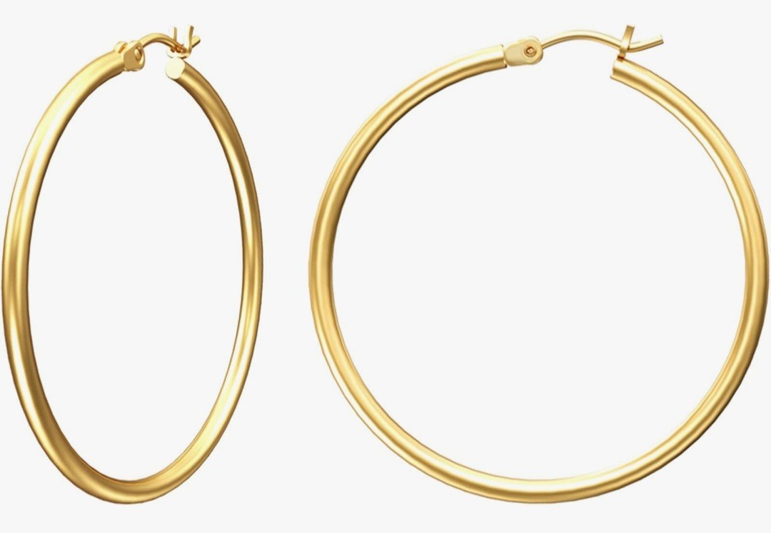 New! Gold Hoop Earrings 14K Gold Plated 30mm