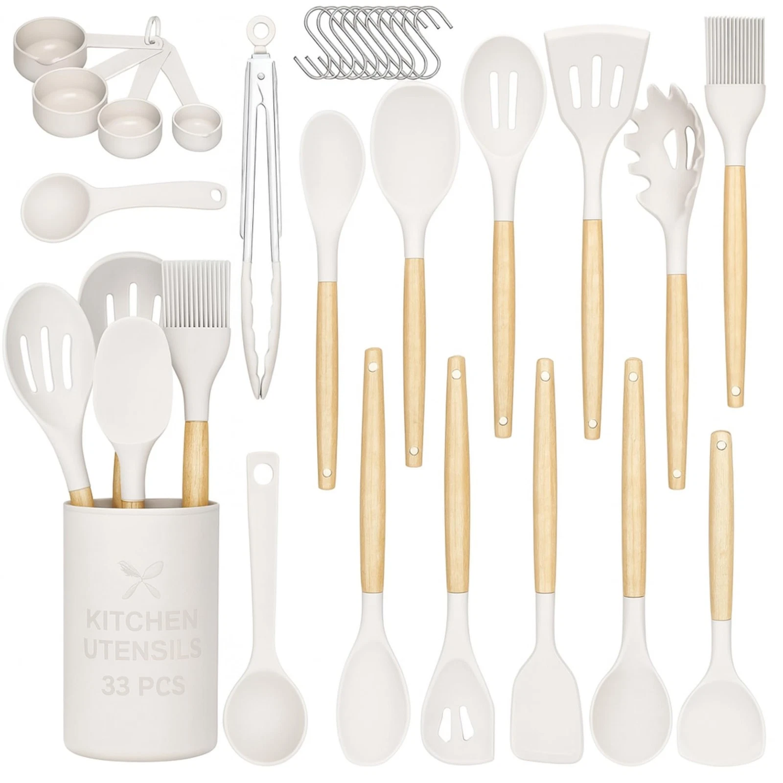 33-Piece Silicone Kitchen Cooking Utensils Set with Large Holder | Food Grade...