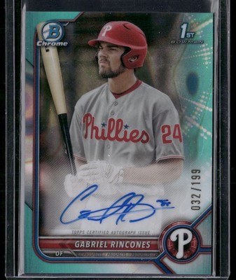 2022 Bowman Draft #CDA-GR Gabriel Rincones Chrome Autographs Aqua Lava #/199