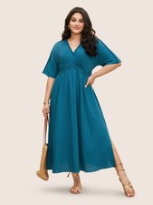 BloomChic Aegean V Neck Shirred Contrast Webbing Split Side Dress Size 18-20 NWT