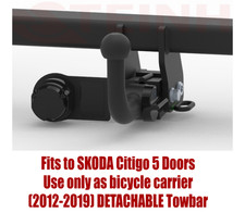 Abnehmbare Zug Stange für Skoda Citigo 5D (2012-19) & 7 Stecker Bypass- Relay