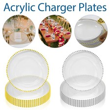Clear Acrylic Charger Plate Beaded Rim Edge Underplate Service Plate Party Decor