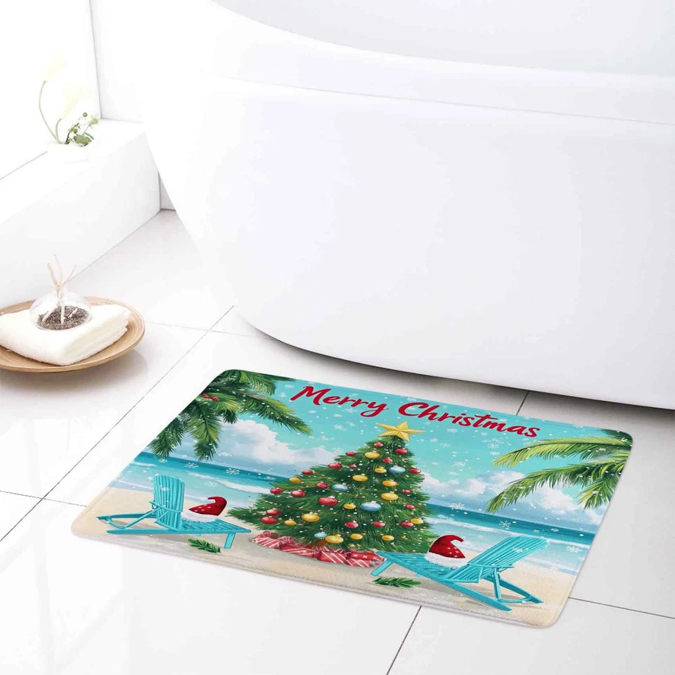 Juego de cortinas de ducha de Navidad de playa de árbol de Navidad verde tropical para decoración de baño Foto 3 de 4