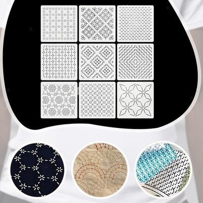 9 Stück Sashiko Schablone, geometrische Sashiko Musterschablone, Zeichnungslinie