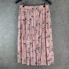 Clothing & Co Skirt Womens 8 Pink Pleated Midi Floral Bird Print Lined 18760