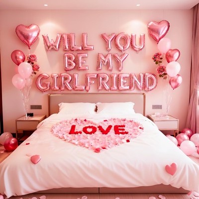 Pink 16'' Will You Be My Girlfriend Balloons Letters - 18'' Heart Balloons Alph...
