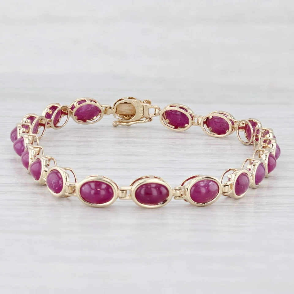 Ruby Oval Cabochon Tennis Bracelet 14k Yellow Gold 6.75" 5.2mm - Image 2 of 4