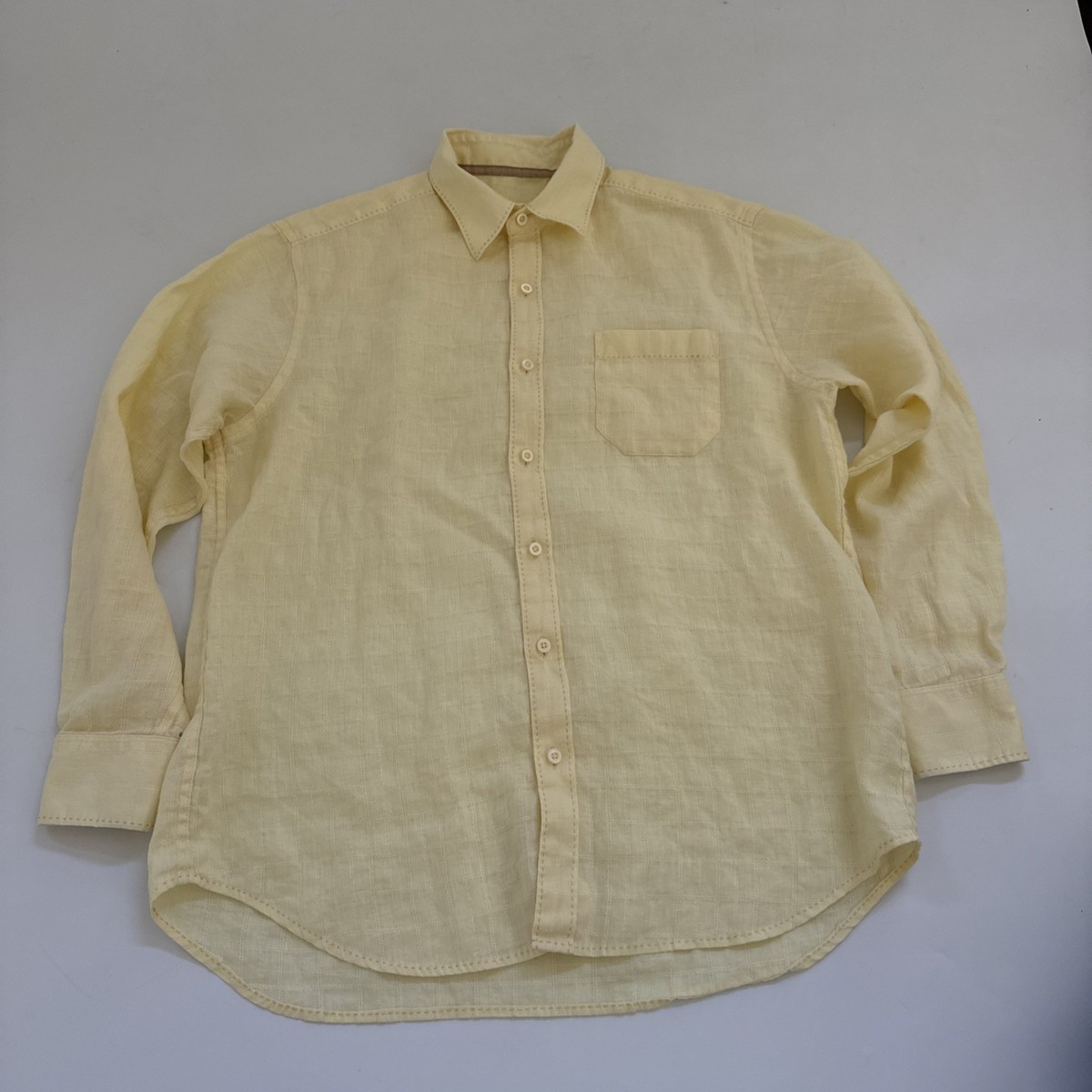 Vintage Tommy Bahama LINEN Shirt Men's Medium Long Sleeve Yellow