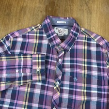 Original Penguin Munsingwear Long Sleeve Button Down Shirt Mens L Purple Plaid