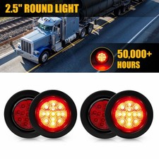4pc 2.5 Round Inch DOT Red LED Trailer Side Marker Lights with Grommet for Truck