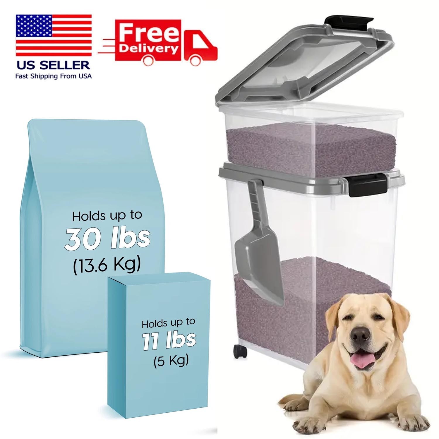 Container W/ Scoop For Dog And Cat Food