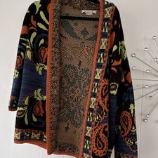 Flying Tomato Women's Paisley Multicolor Knit Acrylic Open Front Cardigan L