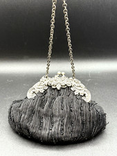 Vintage Black and Silvertone Beaded Kiss Lock Handbag Purse