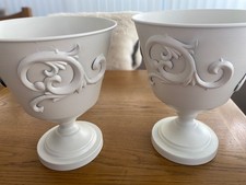 2 x Soft White Metal Urn Style Planter, Pots, Pedestal Vases, Weddings, Events