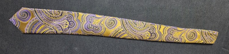 Men's Silk Tie Gold & Purple Paisley Woven Fabric Pointed Necktie