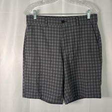 PGA Tour Men  s Active Gripper Waistband Lightweight Gray Plaid Golf Shorts 32