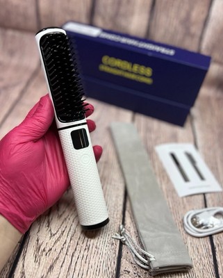 Akku Haarglätter Bürste Anti Verbrühungen schnelle Erwärmung negative Ionen 4 Temp