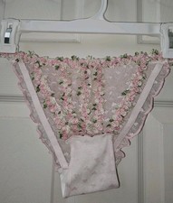 Vintage Embroidered 3D Flower Mesh Super Cute String Bikini Panties Size Large