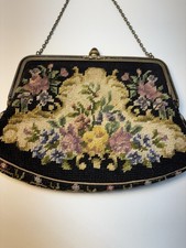 Vintage 30  s Tapestry Purse Handbag Austria Antique Art Needlepoint Floral Petit