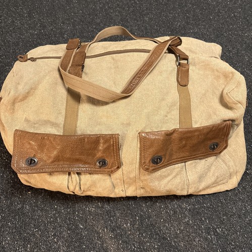 Rare Vintage Banana Republic Duffel Bag “Linea Viaggio” Linen Leather Brass 1985