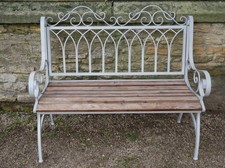 Fancy Ornate Classic Vintage Style Rustic Grey Metal & Wooden Seat Garden Bench