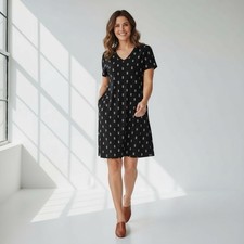 J Jill Pure Collection Size Large Black Floral Organic Cotton Soft T-Shirt Dress