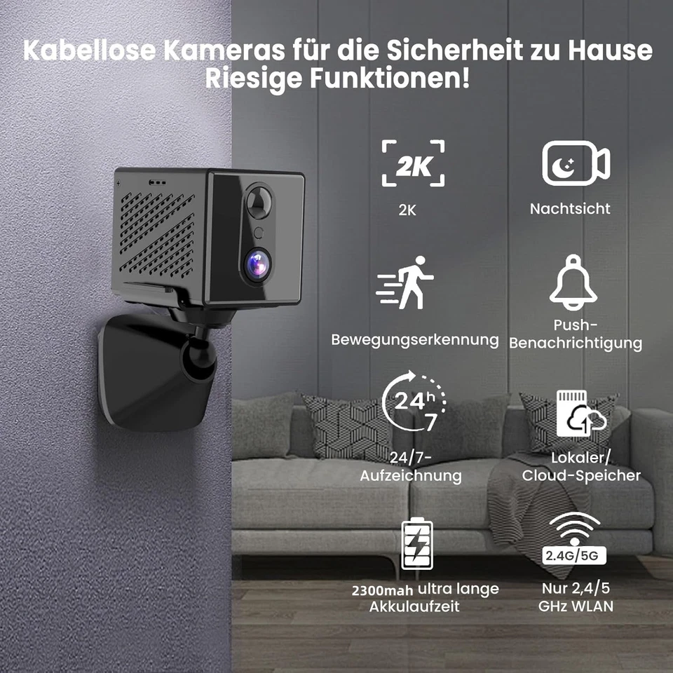 1080P HD Mini IP Kamera Wireless WLAN 2K WiFi Camera Überwachungkamera Spycam DE - Bild 3 von 4