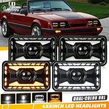4x For Ford Mustang 1979-1986 Dot 4x6 Square Led Headlights Hilo Beam With Drl 4x For Ford Mustang 1979-1986 Dot 4x6 Square Led Headlights Hilo Beam With Drl