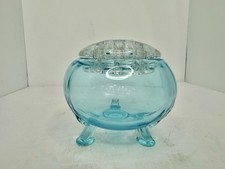 HTF Vintage MCM Viking Glass Flowerlite In Spring Blue W/Frog Look!!