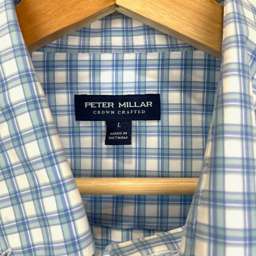 PETER MILLAR Gibbs Performance Poplin Sport Shirt Button Down Cirrus Blue Size L - Picture 3 of 10