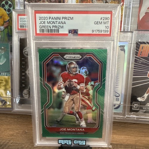 Panini Prizm Joe Montana San Francisco 49ers 2020 Green Prizm #290 PSA 10 POP 3