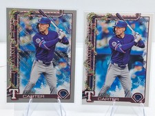 2025 Topps Holiday Evan Carter Silver Glitter Future Stars #H2 W/ Base Rangers