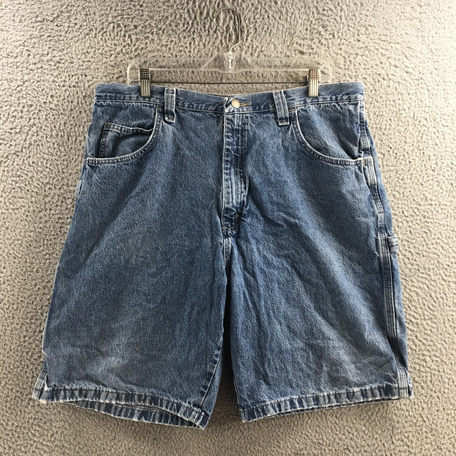 Wrangler Cargo Shorts Mens 38 Blue Denim Cotton Carpenter Workwear High Rise