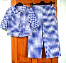 Mod / 60s  royal blue gingham cropped trousers suit size 10 ( #T20 )