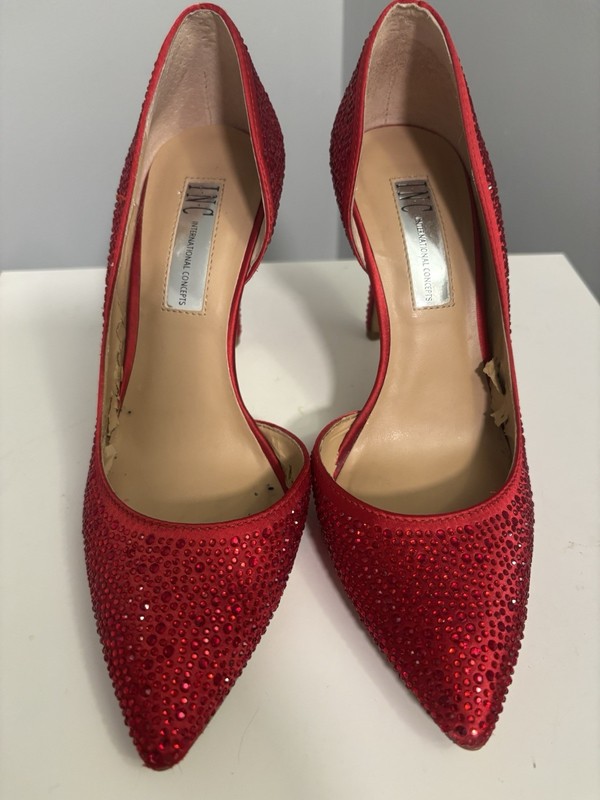 INC International Concepts Women’s Red Satin Rhinestone Pointed Toe Pumps 6