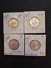 4 High Quality 1964 Silver Washington Quarters.  2 With Proof Reverse!