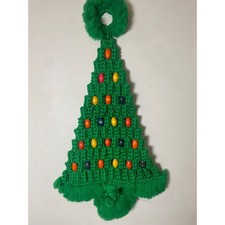 Vintage Macrame Christmas Tree Wall Hanging Green Boho Wood Beads 70s 80s