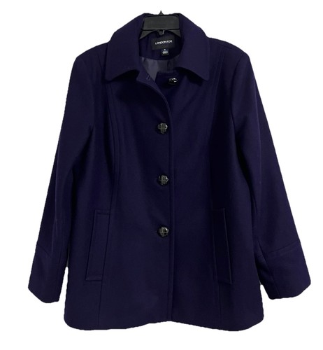 LONDON FOG Women XL Peacoat Purple Wool Blend Coat Single Breasted Pocket NWOT - Picture 16 of 21