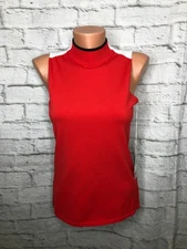 CARLISLE Sleeveless Mock Turtleneck Red/White Shirt with Black Accent Size S