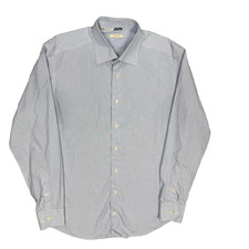 SuitSupply Dress Shirt "Traveller" Striped Long Sleeve Blue Cotton 41 16 Large