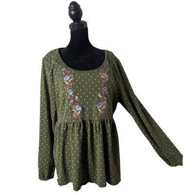Matilda Jane Embroidered Babydoll Tunic Top Whimsical Fairy Size L Peplum