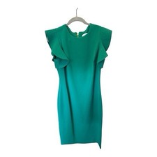 Calvin Klein Green Sheath Dress Women 8 Flutter Sleeve Knee Length Career Work