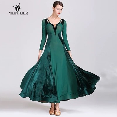 1884 Women Velvet Ballroom Dance Dress Modern Waltz Tango Standard Competition