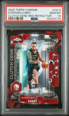 2025 TOPPS CHROME STEPHEN CURRY CLUTCH GENE-RED REFRACTOR/5  PSA 10 